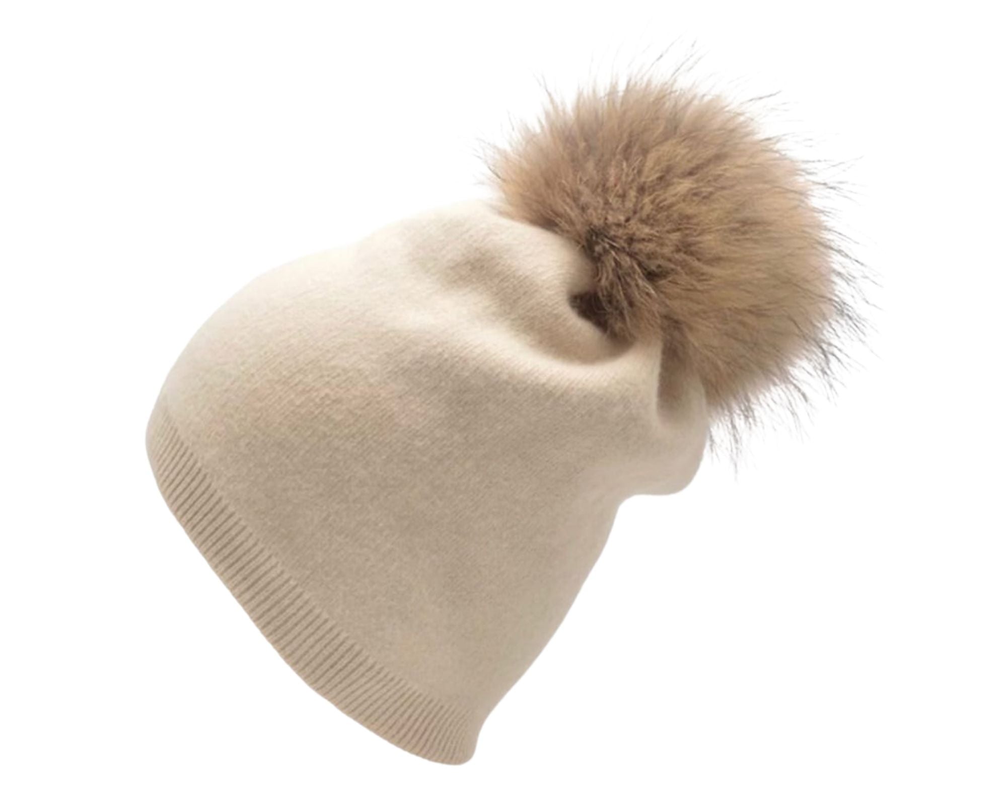 Natural Raccoon Fur Pom Pom Hat