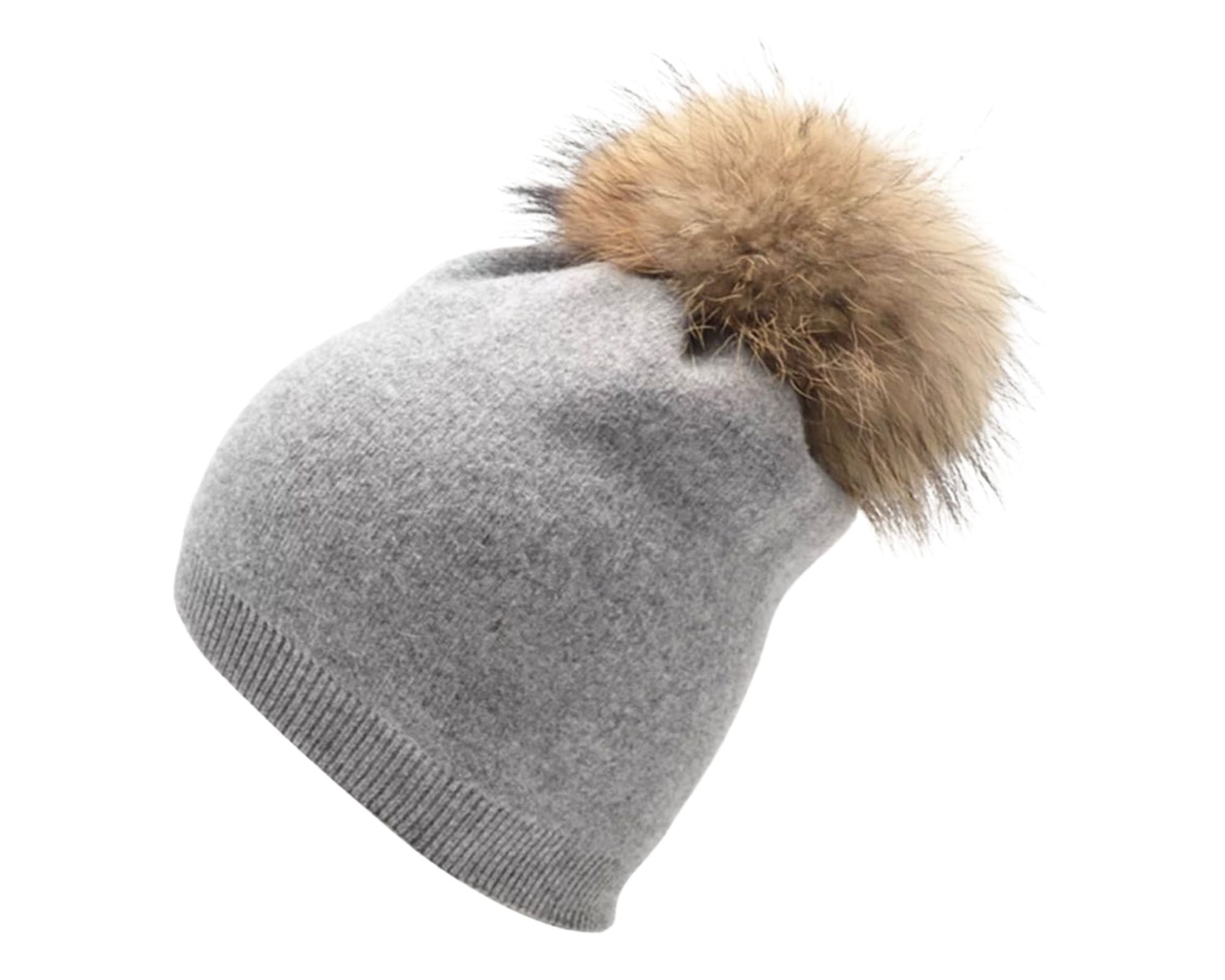 Natural Raccoon Fur Pom Pom Hat