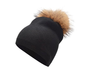 Natural Raccoon Fur Pom Pom Hat